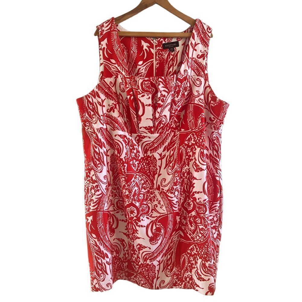 Women’s size 24W is sleeveless red and white spring summer midi dress